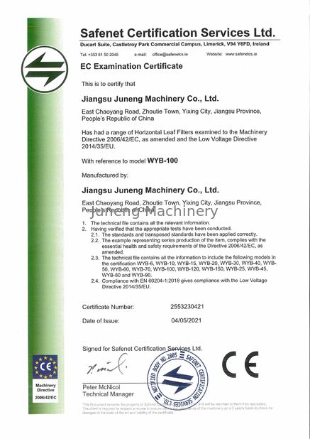Porcellana Juneng Machinery (China) Co., Ltd. Certificazioni